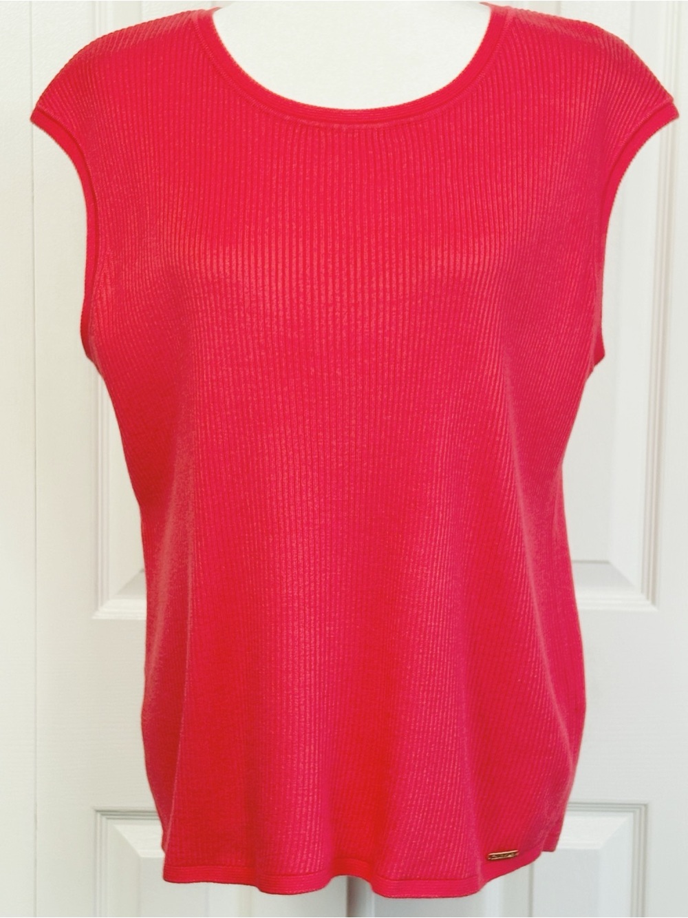 Calvin Klein Coral Pink Stretch Ribbed Knit Cap Sleeveless Tank Sweater XL